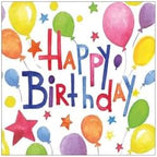 Colourful Birthday Luncheon Napkins – 20 Count | 3-Ply Paper Napkins for Kids or Adults Birthday Party | Festive Balloon & Star Design | 6.5" Folded Size | Disposable Party Supplies