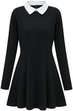 HMPRT Halloween Costumes for Women - White Collar Long Sleeve Black Dress, Black Braided Wig and Sock