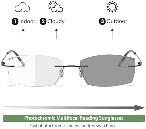 Frameless Progressive Multifocal Reading Glasses Diamond Cut Photochromic Sunglasses Titanium Progressive Readers
