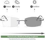 Frameless Progressive Multifocal Reading Glasses Diamond Cut Photochromic Sunglasses Titanium Progressive Readers