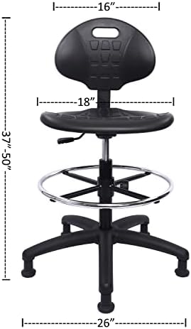Chair Master Heavy Duty Durable Drafting Stool - Easy to Clean! Ergonomic Polyurethane Chair. Seat Height Adjustable w/Footring for Home, Automotive, Lab, Cleanroom (Non-Rolling Glides, Tall Stool).