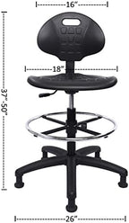 Chair Master Heavy Duty Durable Drafting Stool - Easy to Clean! Ergonomic Polyurethane Chair. Seat Height Adjustable w/Footring for Home, Automotive, Lab, Cleanroom (Non-Rolling Glides, Tall Stool).