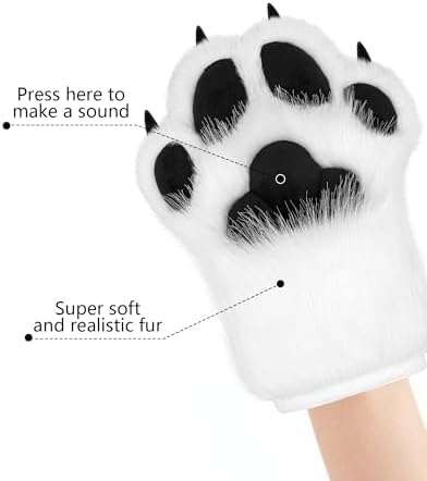 BNLIDES Cosplay Fursuit Paw Gloves Furry Claw Gloves Built-in Whistle Decompression Toys Costume Party Accessories for Adult