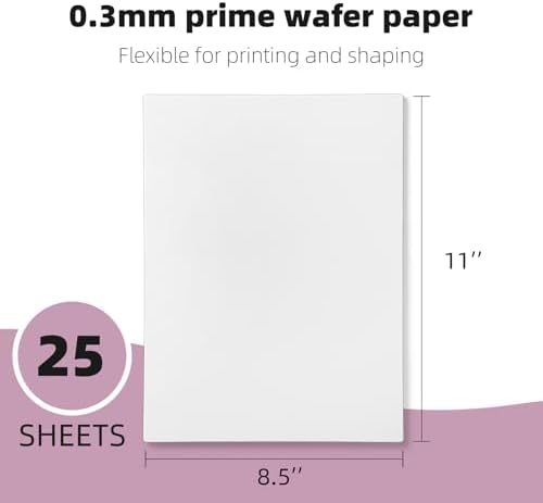 Edible Wafer Paper 8.5" x 11" A4 Size, White Edible Printer Sheets for Cake Topper Decoration Edible Rice Paper 25pcs (0.3mm)