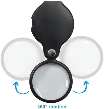 10X Magnifying Glass Loupe Set - 5 Pack Premium Optical Glass Lens Pocket Magnifiers with 360° Rotating Leather Case for Reading, Jewelry Inspection, Hobbies & Class (Compact & Portable)