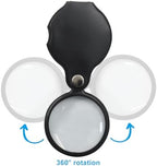 10X Magnifying Glass Loupe Set - 5 Pack Premium Optical Glass Lens Pocket Magnifiers with 360° Rotating Leather Case for Reading, Jewelry Inspection, Hobbies & Class (Compact & Portable)