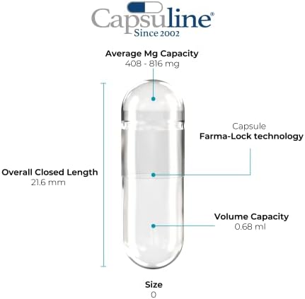 Capsuline Size 0 Empty Gelatin Capsules, Clear - 1000 Count | Gluten Free, Kosher, Non-GMO Certified | Pure Bovine Pill Caps for DIY Supplement Filling - 1000