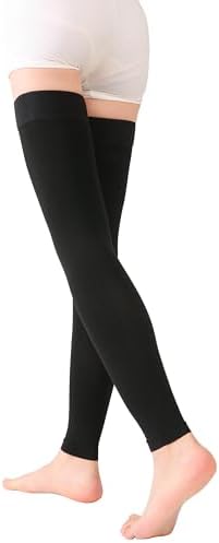 TOFLY® Medical Thigh High Compression Stockings Footless for Women & Men, Opaque Support Hose, 20-30mmHg Graduated Compression Socks with Silicone Band for Varicose Veins, Edema, DVT, 1 Pair Black L