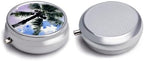 Black Coconut Tree Round Pill Box Cute Small Fish Oil Cases Portable 3 Compartment Pill Boxes Round Pill Case with Mirror for Vitamins Medication Supplements Gift