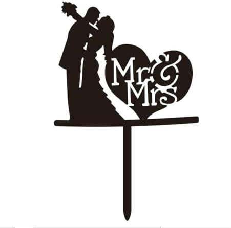 Mr and Mrs Wedding Cake Topper, Mirror Acrylic Bride and Groom Love Heart Couple Cake Topper for Wedding Bachelorette Anniversary Proposal Engagement Party (Couple-2)