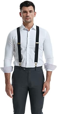 MENDENG Suspenders for Men Heavy Duty Swivel Hooks Retro X-Back Adjustable Brace