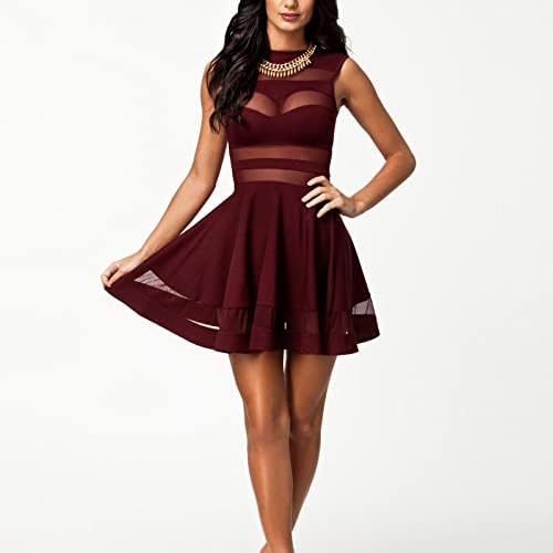 Lingerie Sleeveless Splicing Mesh See Through High Waist A-Line Mini Dress