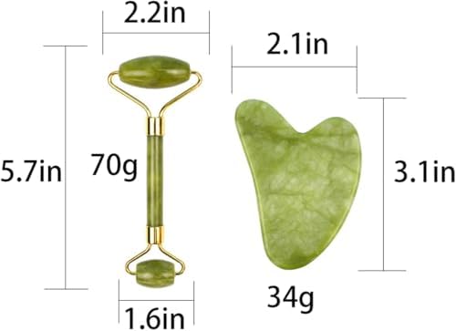 2pcs Gua Sha and Face Roller Set: Anti-Breakage Jade Roller for Long-Lasting Use, Jawline Sculpting and Puffiness Reducing, Gua Sha Facial Tools for Self Care Gift for Men Women - Green