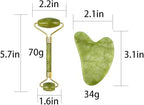 2pcs Gua Sha and Face Roller Set: Anti-Breakage Jade Roller for Long-Lasting Use, Jawline Sculpting and Puffiness Reducing, Gua Sha Facial Tools for Self Care Gift for Men Women - Green