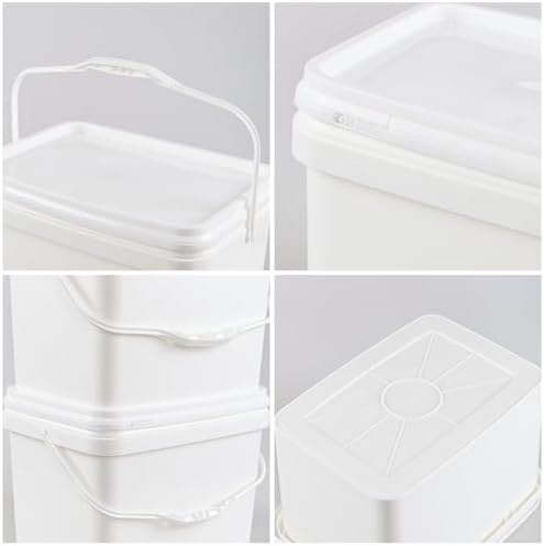 5 Gallon Rectangular Plastic Bucket Pail with Lid, 4 Pack White Square Bucket Pail Container with Handle for Food Storage