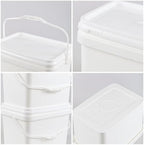 5 Gallon Rectangular Plastic Bucket Pail with Lid, 4 Pack White Square Bucket Pail Container with Handle for Food Storage