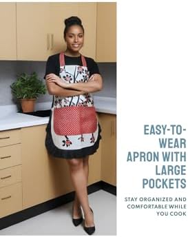 Lovely Flower Pattern Retro Aprons With Large Pockets for Women Girls Cooking Kitchen Bakery Mother's Gift