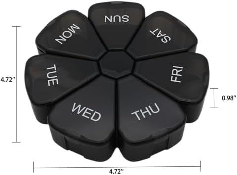 7 Day Weekly Pill Round Organizer, ShysTech Large Pill Case Pill Box 1 Time A Day for Pills/Medication/Supplements/Vitamin (Black)