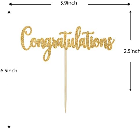 Gold Glitter Congratulations Cake Topper - Congrats Cake Topper - Graduation, Wedding, Retirement, Birthday, Anniversary, Celebration Party Decorations