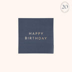 Bonjour Fête Navy Blue Happy Birthday Small Party Paper Napkins | 3-Ply Napkins | Party Supplies Decorations | Premium Cocktail Napkins | Gold Foil | Party Table Decor | Pack of 20, 5" Folded