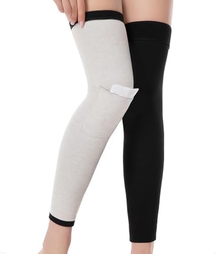 PURFUN Winter Thermal Long Leg Warmers with Bandage, Men Women Olders Lightweigh Stretchy Knee Braces Ski Cycling Leg Sleeves