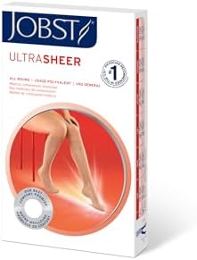 JOBST UltraSheer Knee-High Compression Stockings for Women - Closed Toe - Medical Compression 20-30 mmHg - For Varicose and Spider Veins - Helps Prevent Swelling - Natural, Medium Petite