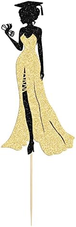 1Pc 2026 Graduation Cake Topper with Glitter Grad Cap Diploma High Heel Girl Graduation Cake Pick 2026 Senior Grad Cake Decorations Party Supplies Gold
