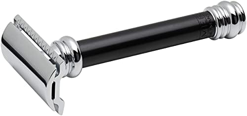MERKUR 38B Double Edge Safety Razor - Black Handle | Extra Large Barber Pole Grip Brass Handle | Made in Germany | Plastic-Free | Two Piece Design | Closed Comb | Straight Bar