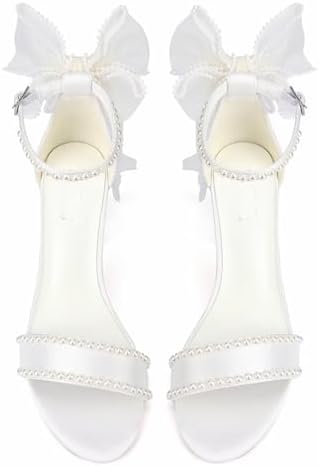 Pearl Heels Wedding Shoes for Bride Block Heel Bridal Shoes Bow Tie Heeled Sandals Wedding Heels
