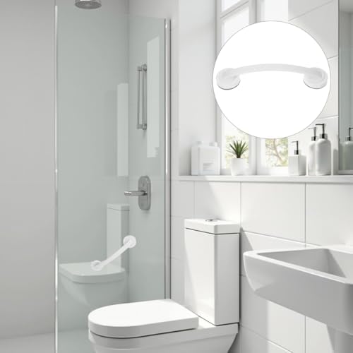 Suction Grab Bars for Bathtubs and Showers - 2 Pack 12" Safety Handle for Seniors & Elderly - Non-Slip Balance Assist Bathroom Rail with Strong Grip for Glass Door & Smooth Tile, White