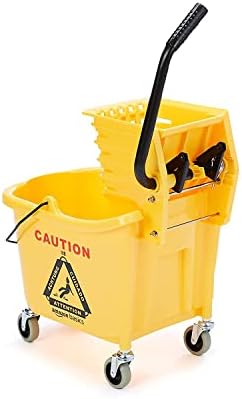 Amazon Basics Commercial Side Press Wringer Floor Cleaning Mop Bucket on Wheels, 35-Quart, Yellow