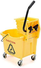 Amazon Basics Commercial Side Press Wringer Floor Cleaning Mop Bucket on Wheels, 35-Quart, Yellow