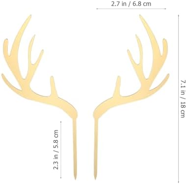 Christmas Antlers Cake Topper Set 5Pcs Gold Acrylic Reindeer Antler Cupcake Toppers and Fruit Picks for Holiday Party Cake Decorations Birthday and Baby Shower Dessert Accessories