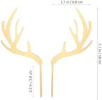 Christmas Antlers Cake Topper Set 5Pcs Gold Acrylic Reindeer Antler Cupcake Toppers and Fruit Picks for Holiday Party Cake Decorations Birthday and Baby Shower Dessert Accessories