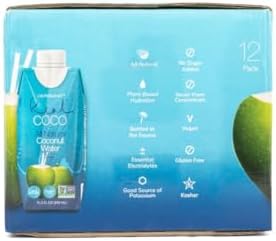Real Coco All Natural Pure Coconut Water (12-Pack 330mL), Single Ingredient, No Added Sugar, Plant Based, Packed with Electrolytes, Vegan