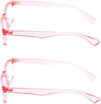 V.W.E. 2 Pairs Casual Rectangular Reading Glasses - Stylish Simple Readers Magnification Transparent Blue Red Clear