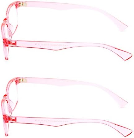 V.W.E. 2 Pairs Casual Rectangular Reading Glasses - Stylish Simple Readers Magnification Transparent Blue Red Clear