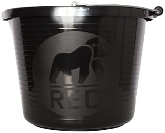 Red Gorilla Premium Builder's Bucket Black 14 Litre 3 Gallon Heavy Duty Strong Metal Handle Moulded Grip Multi Purpose Food Grade Plastic