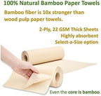 100% Bamboo Paper Towels, Tree-Free, Chemical-Free, Lint-Free, Durable, Absorbent, Select-a-Size 2-Ply, 90 Sheets Per Roll. (PT 6 Rolls)