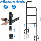 Stair Assist & Climbing Cane, 13-Level Adjustable with 8-Cylindrical Rubber Foot Pads & Ergonomic Handle, Carbon Steel Helper for Mobility Aids Users (Fits Stairs & Flat Surfaces)