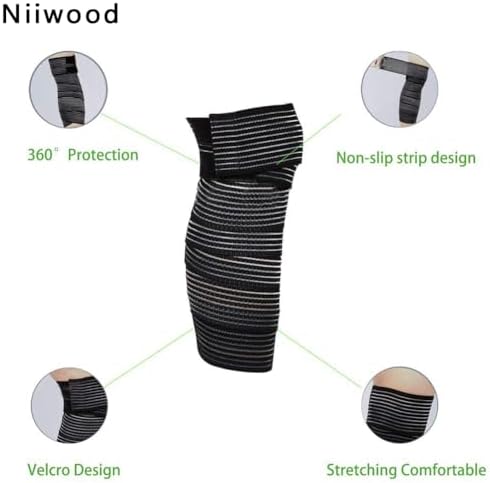 Extra Long Elastic Knee Wrap Compression Bandage Brace Support for Legs, Plantar Fasciitis, Stabilising Ligaments, Joint Pain, Squat, Basketball, Running, Tennis, Soccer, Football (Black-1pcs)