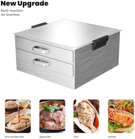 FERRISA Cantonese Rice Noodle Rolls Machine,Double-layer Steamer Vermicelli Roll Steamer Made with 430 Stainless Steel,Chinese Cheung Fun,Furnace Cooking Chinese Cuisine Recipes Cookware