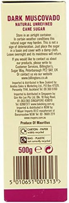 Billington's Natural Unrefined Dark Muscovado Cane Sugar (500g) - Pack of 2