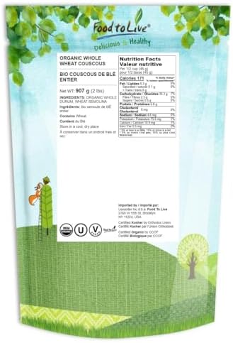 Food to Live Organic Whole Wheat Couscous, 2 Pounds – Non-GMO, Kosher, Raw, Vegan, Bulk