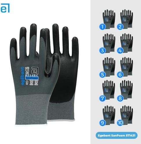 SanFoam Foam Nitrile Work Gloves, Safety Grip Gloves, Breathable Durable, Grey Liner, Sizes 6-11, 10 Pairs