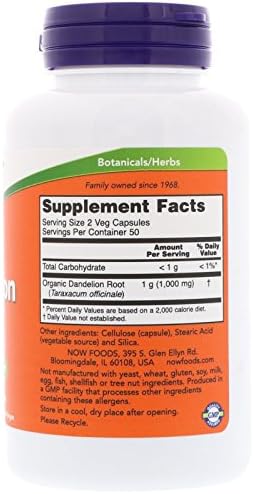 NOW Dandelion Root 500mg, 100 Capsules (Pack of 3)