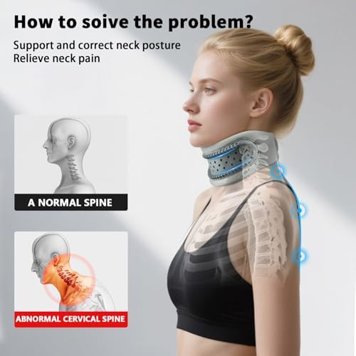 Neck Brace,Support Cervical Collar,Relieve Cervical Pain&Pressure,Soft Skin-Friendly Fabric,Memory Foam Wrapped in Silicone Breathable Hard Frame,One Size for Men&Women(Space Gray)