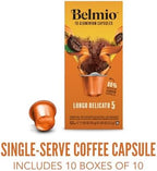 Belmio Lungo Delicato Espresso Coffee Pods – Light Roast – Mild & Aromatic - Nespresso Original Line Compatible – 10 Count (Pack of 10)