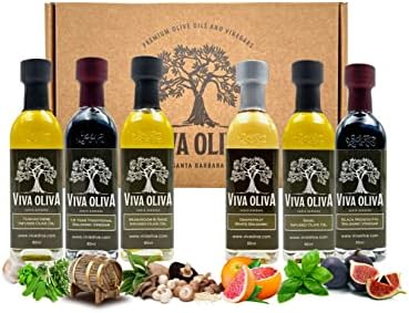 Viva Oliva Six 60ml (2oz) Variety Gift Set - Premium Flavored Extra Virgin Olive Oils (Tuscan Herb, Basil, Mushroom & Sage) and All Natural Balsamic Vinegars (18 Year Traditional, Grapefruit, Black Mission Fig)