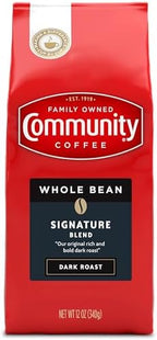 Community Coffee Signature Blend Whole Bean Coffee, Dark Roast, 12 oz Bag (Pack of 6)